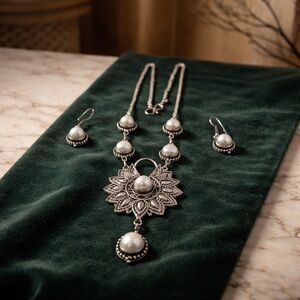 Elegant 925 Silver Biwa Pearl Necklace Set